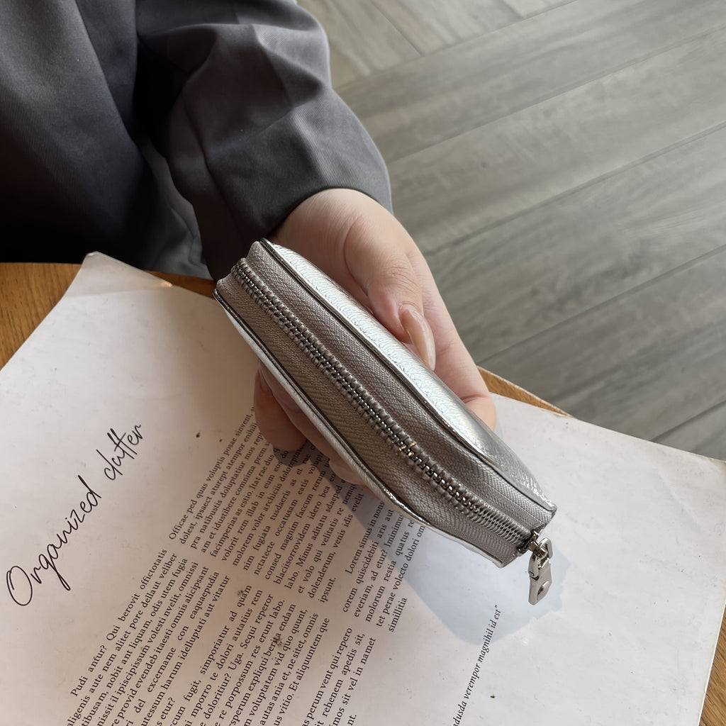 Genuine Genuine Leather Long Wallet for Women - Zipper Closure Compact Card Holder & Coin Purse with Polyester Lining