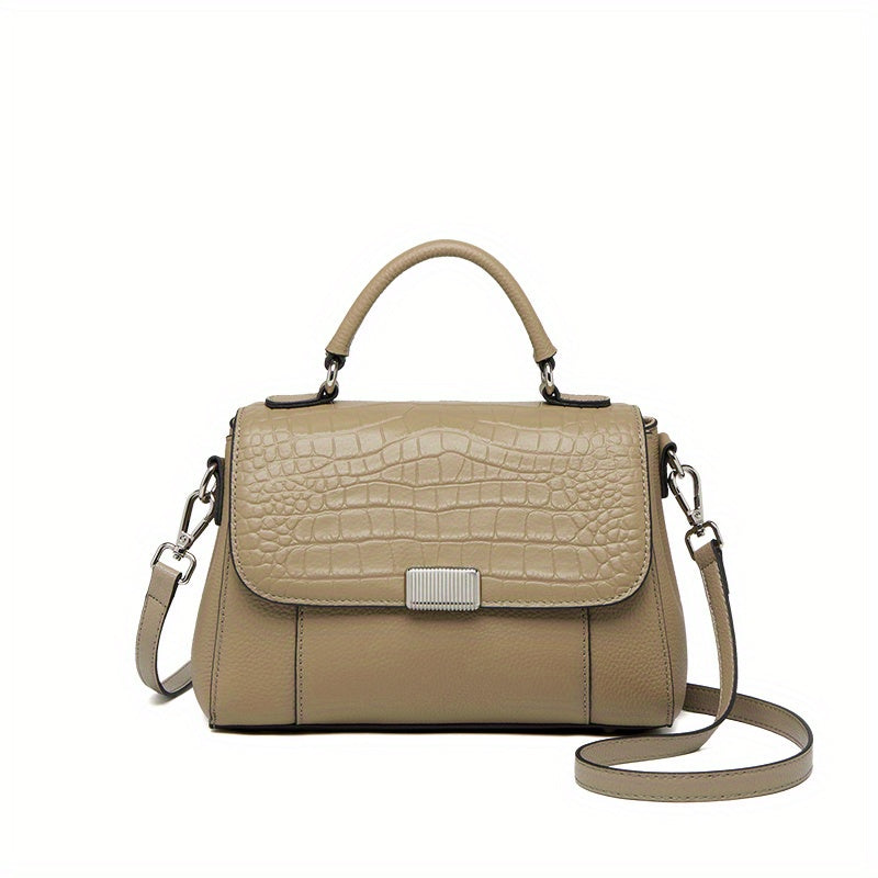 ZOOLER Women's Genuine Leather Crocodile-Textured handbag with Detachable Strap & Snap Closure