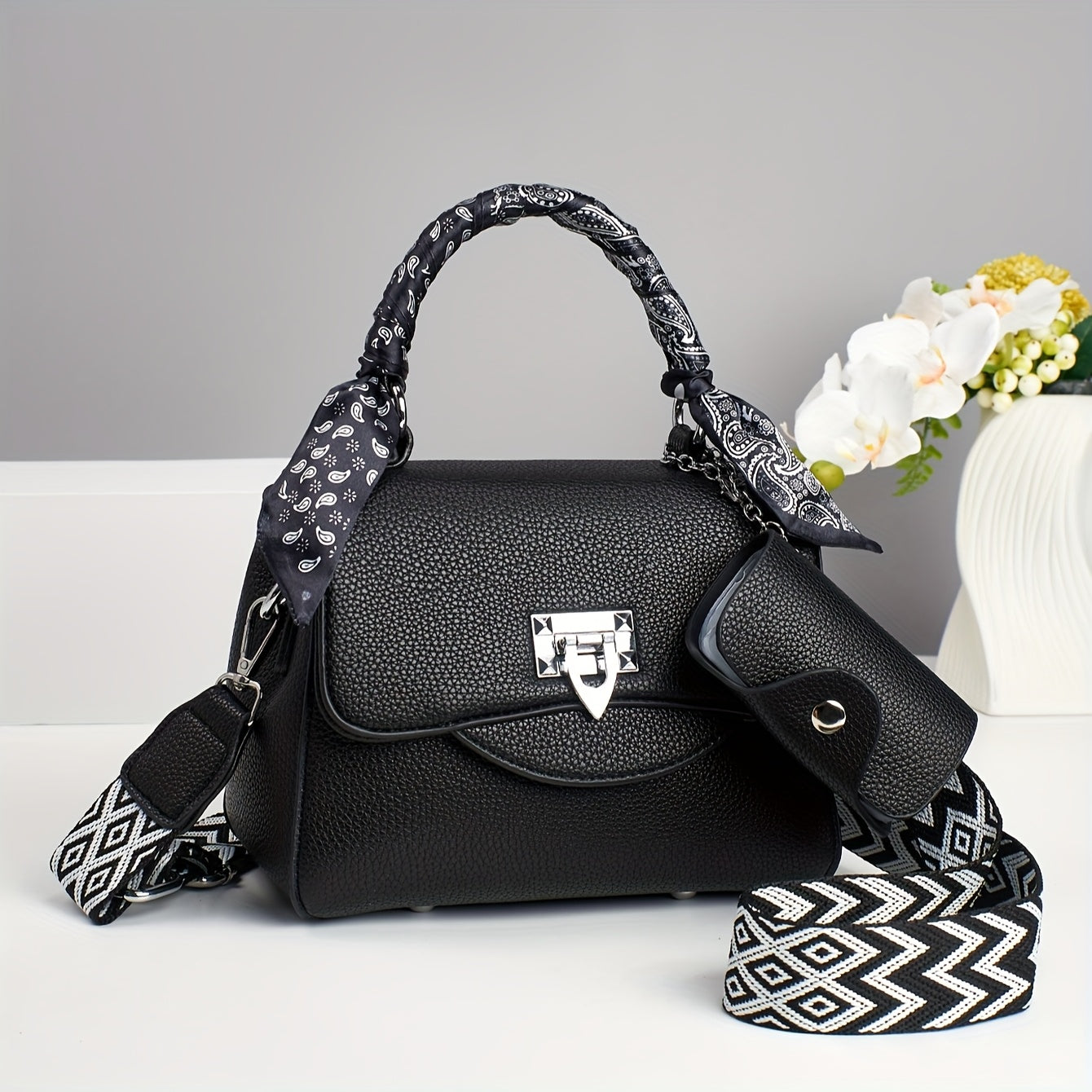 Women's Luxury Handbag - Convertible Crossbody\u002FShoulder\u002FClutch Purse with Metallic Hardware