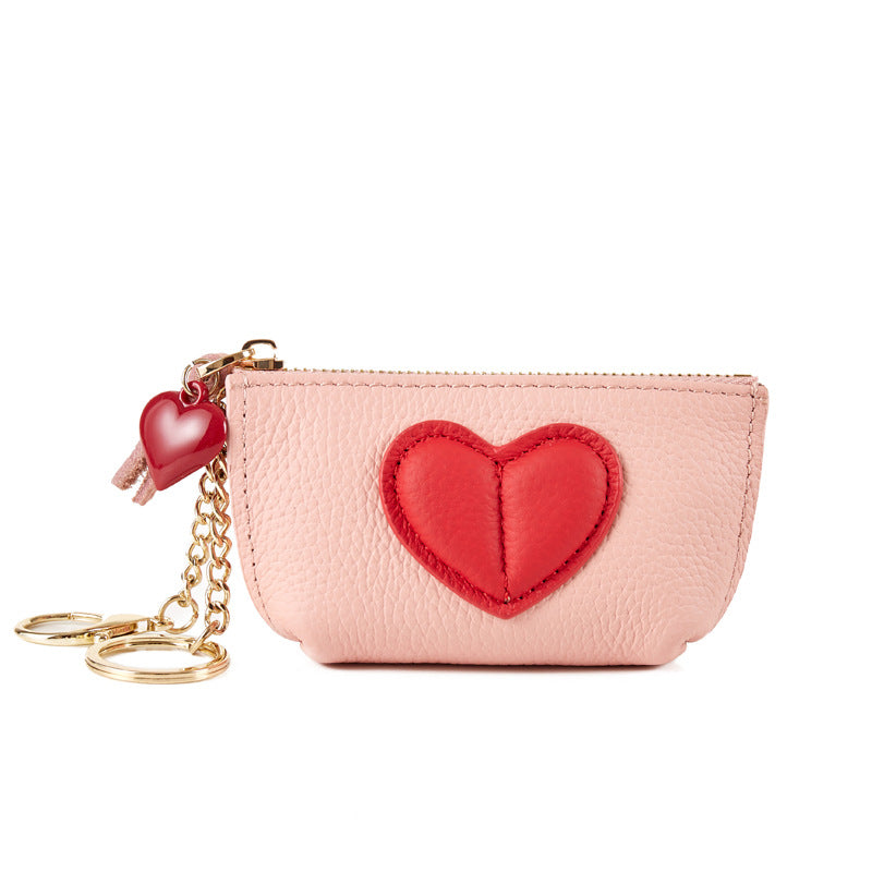 Genuine Leather Mini Wallet with Key Ring & Zipper Closure - Top-Grain Cowhide Coin Purse