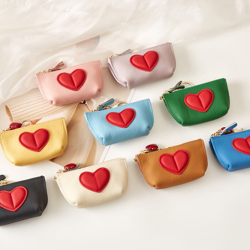 Genuine Leather Mini Wallet with Key Ring & Zipper Closure - Top-Grain Cowhide Coin Purse