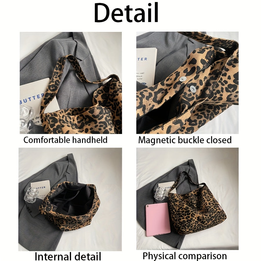 Leopard Print Shoulder Bag Durable Magnetic Closure Leopard Print Shoulder Bag - Spacious Casual Tote