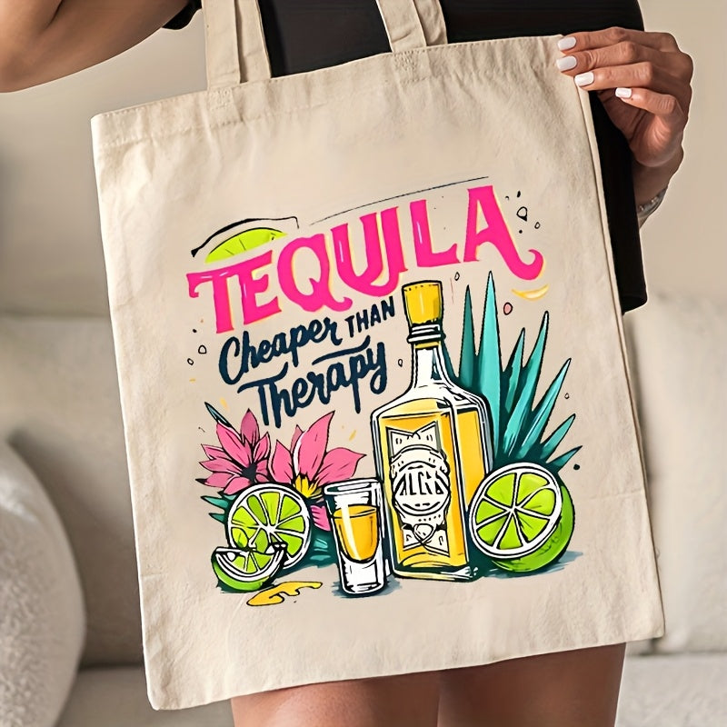 Large Tequila-Themed Tote Bag - Open Top Shoulder Bag with \