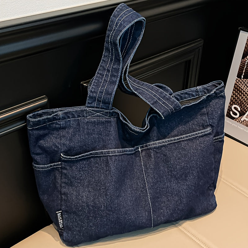 Perfect Lily Women'S Elegant Light Blue Tote Bag - Large Capacity, Soft Canvas Shoulder Bag with Multiple Zipper Compartments