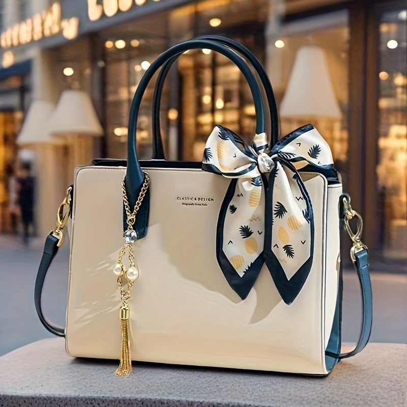 1pc Elegant Women'S Tote Bag with Removable Strap, Zipper Closure, Polyester Lining