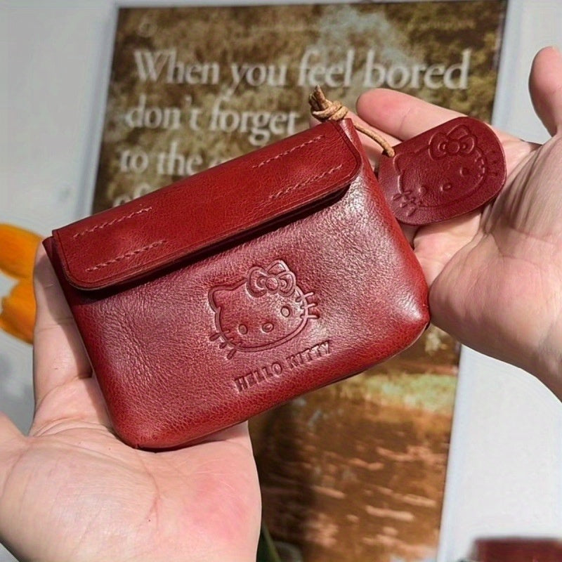 2pcs Hello Kitty Handmade Red Leather Cute Portable Small Card Holder Lady Coin Purse