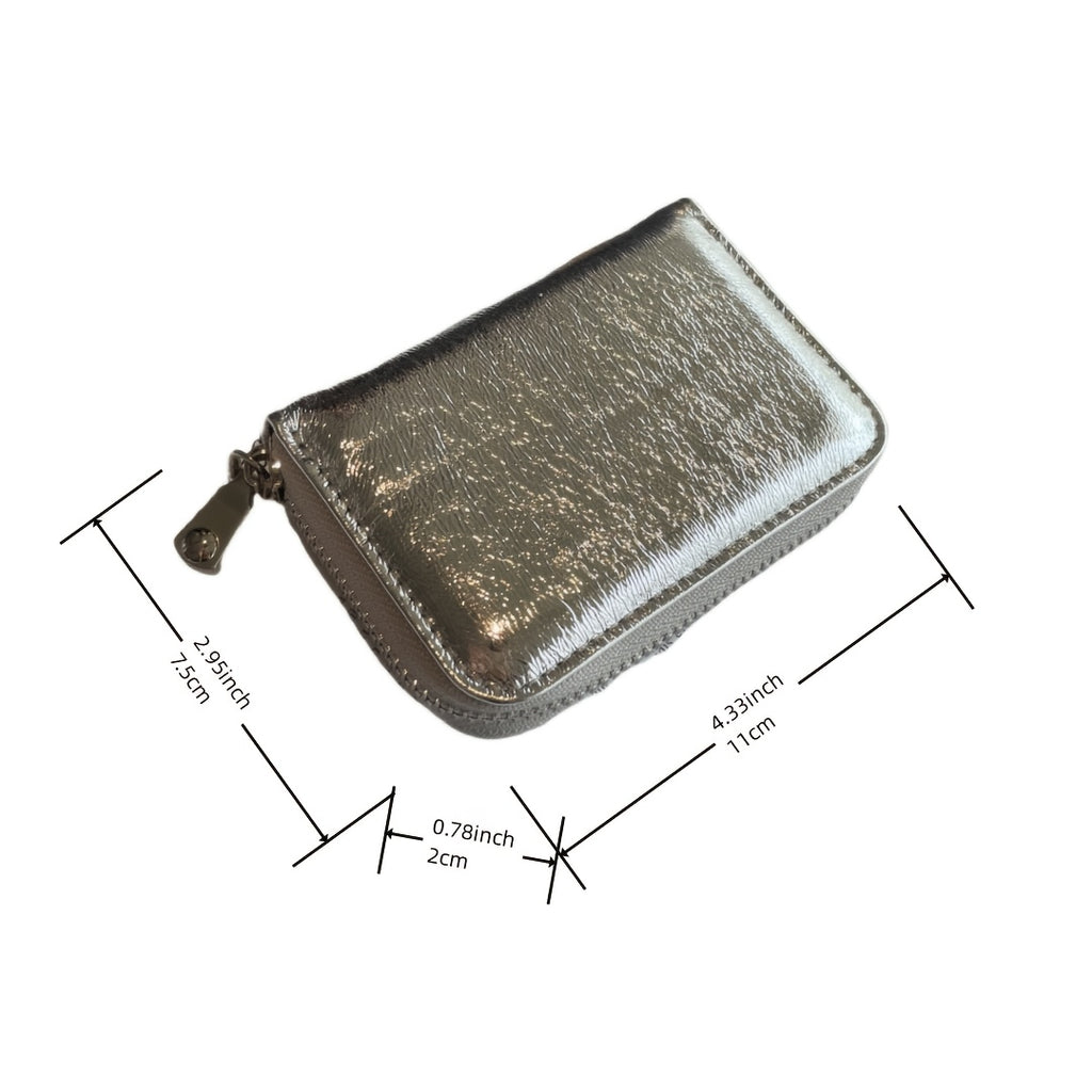 Genuine Genuine Leather Long Wallet for Women - Zipper Closure Compact Card Holder & Coin Purse with Polyester Lining