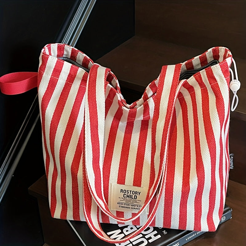Ideal Gift Perfect Lily Women's Large Tote Bag - Red & White Striped Handbag, Spacious Purse With Magnetic Closure