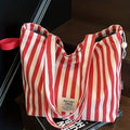 Ideal Gift Perfect Lily Women's Large Tote Bag - Red & White Striped Handbag, Spacious Purse With Magnetic Closure