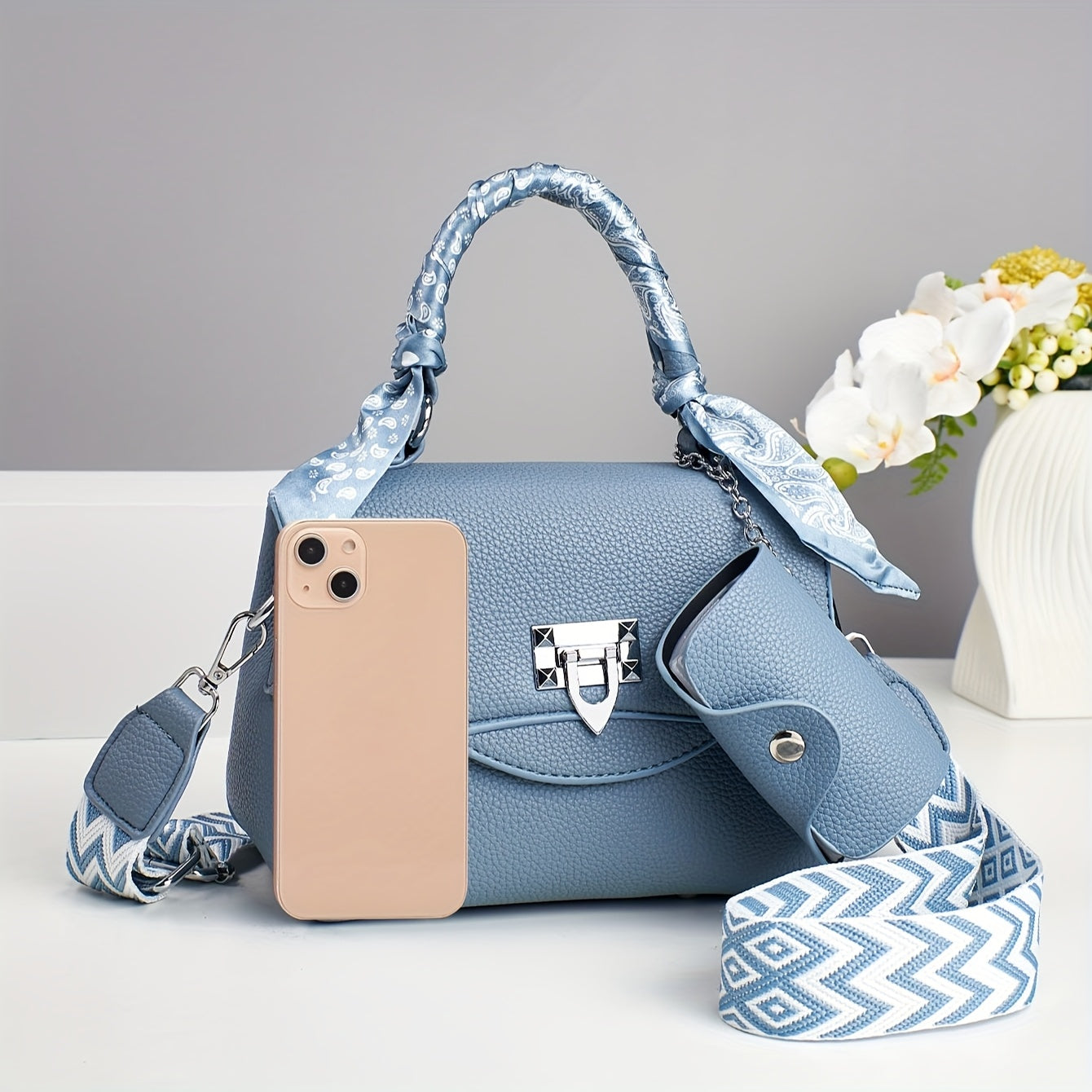 Women's Luxury Handbag - Convertible Crossbody\u002FShoulder\u002FClutch Purse with Metallic Hardware