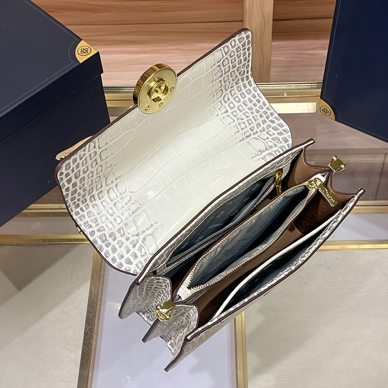 Elegant White Snake-Print Crossbody Bag with Detachable Strap – Versatile Shoulder Handbag for Women