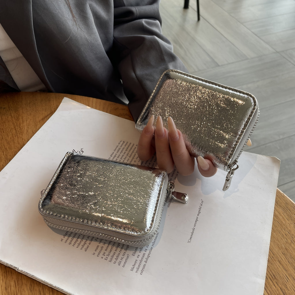 Genuine Genuine Leather Long Wallet for Women - Zipper Closure Compact Card Holder & Coin Purse with Polyester Lining