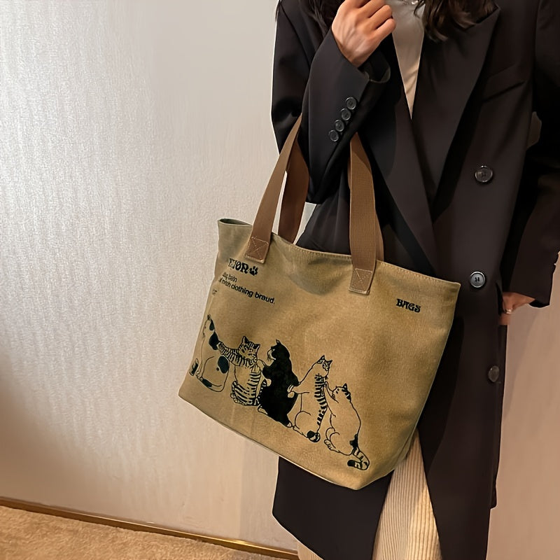Tote with Animal Design, Large Capacity Shoulder Hand, Chic Style for Daily Commuting