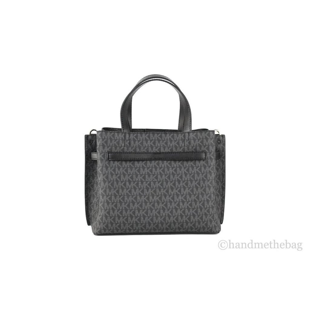 Michael Kors Emilia Small Black Signature PVC Satchel Crossbody Handbag Purse