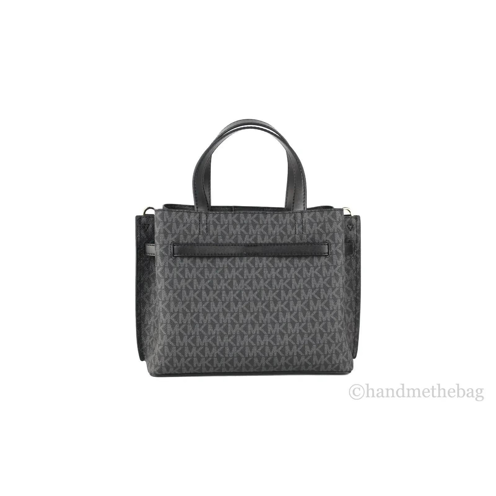 Michael Kors Emilia Small Black Signature PVC Satchel Crossbody Handbag Purse