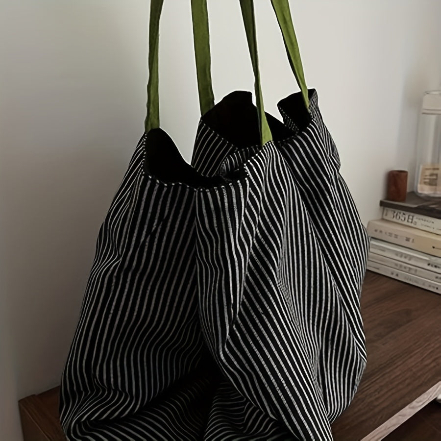 Women's Large Capacity Tote Bag with Red Accent Strap - Pastel Pink & Secure Closure