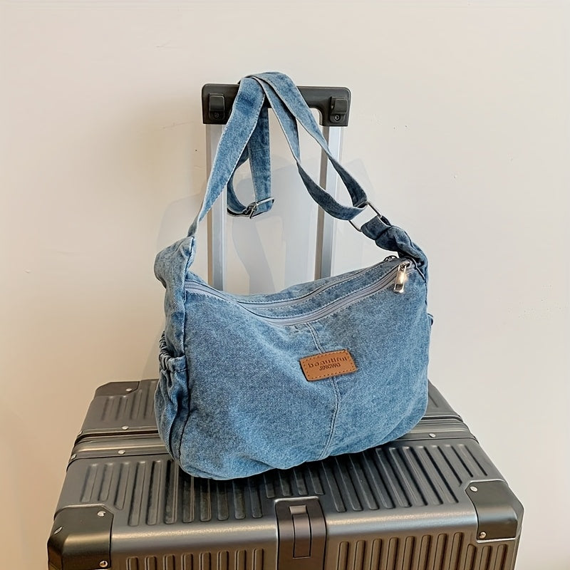 Women's \u002F Blue\u002FBlack Tote Bag - Adjustable Strap & Golden-Tone Zipper Closure