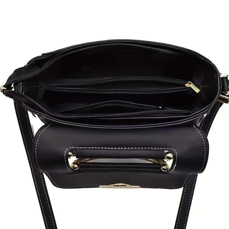 Chic Appeal Stylish Two-Tone Women's Handbag - Lightweight   with Golden-Toned Hardware