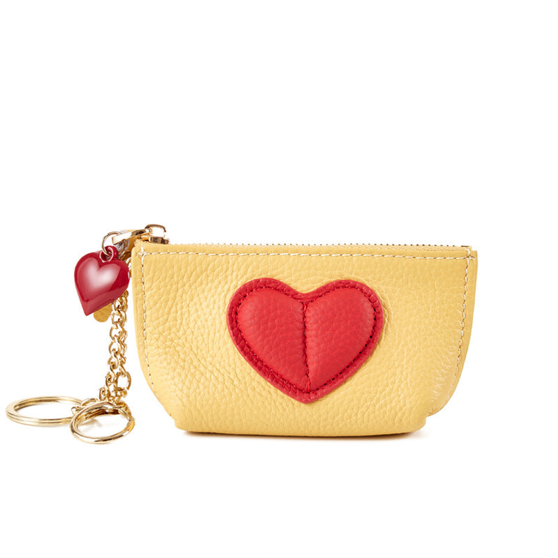 Genuine Leather Mini Wallet with Key Ring & Zipper Closure - Top-Grain Cowhide Coin Purse