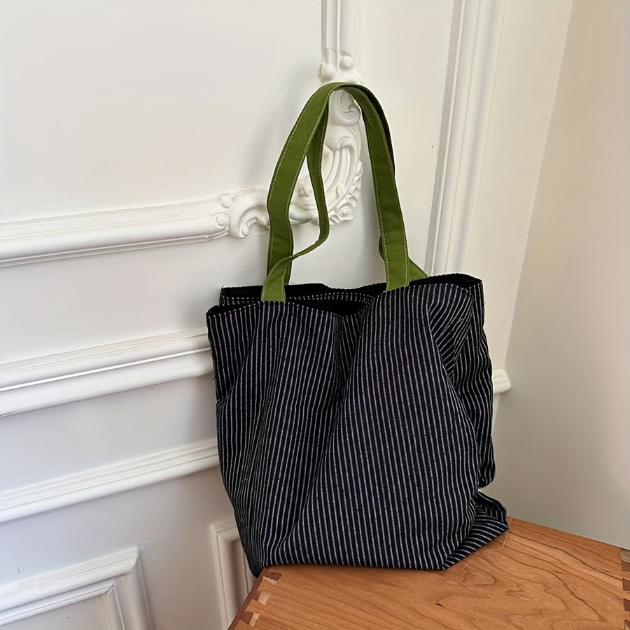 Women's Large Capacity Tote Bag with Red Accent Strap - Pastel Pink & Secure Closure