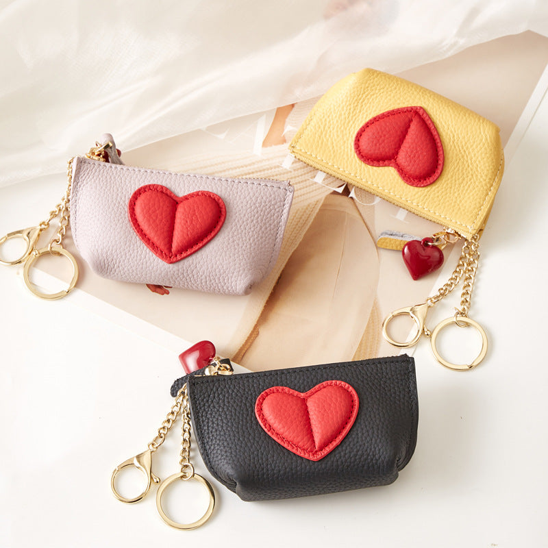 Genuine Leather Mini Wallet with Key Ring & Zipper Closure - Top-Grain Cowhide Coin Purse