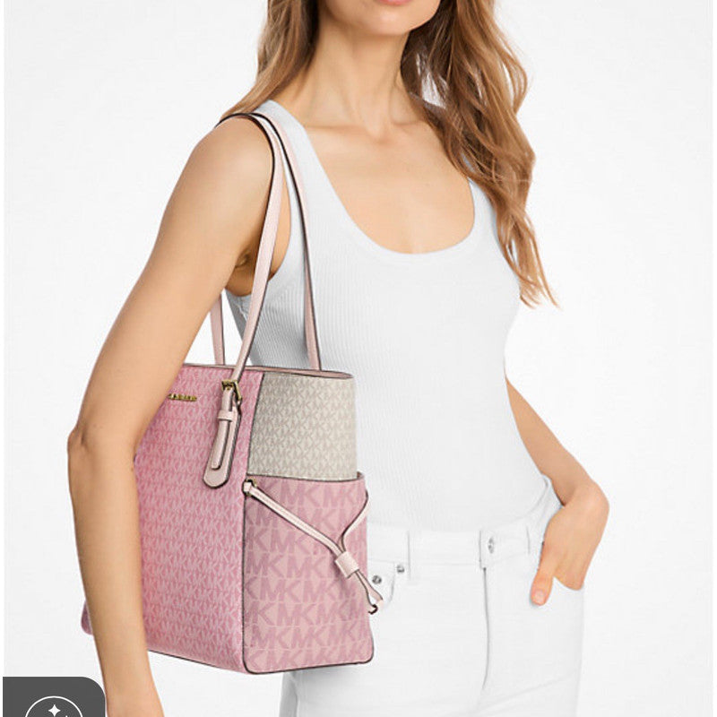 Michael Kors Voyager Large Color-Block Signature Logo Tote - Driftwood