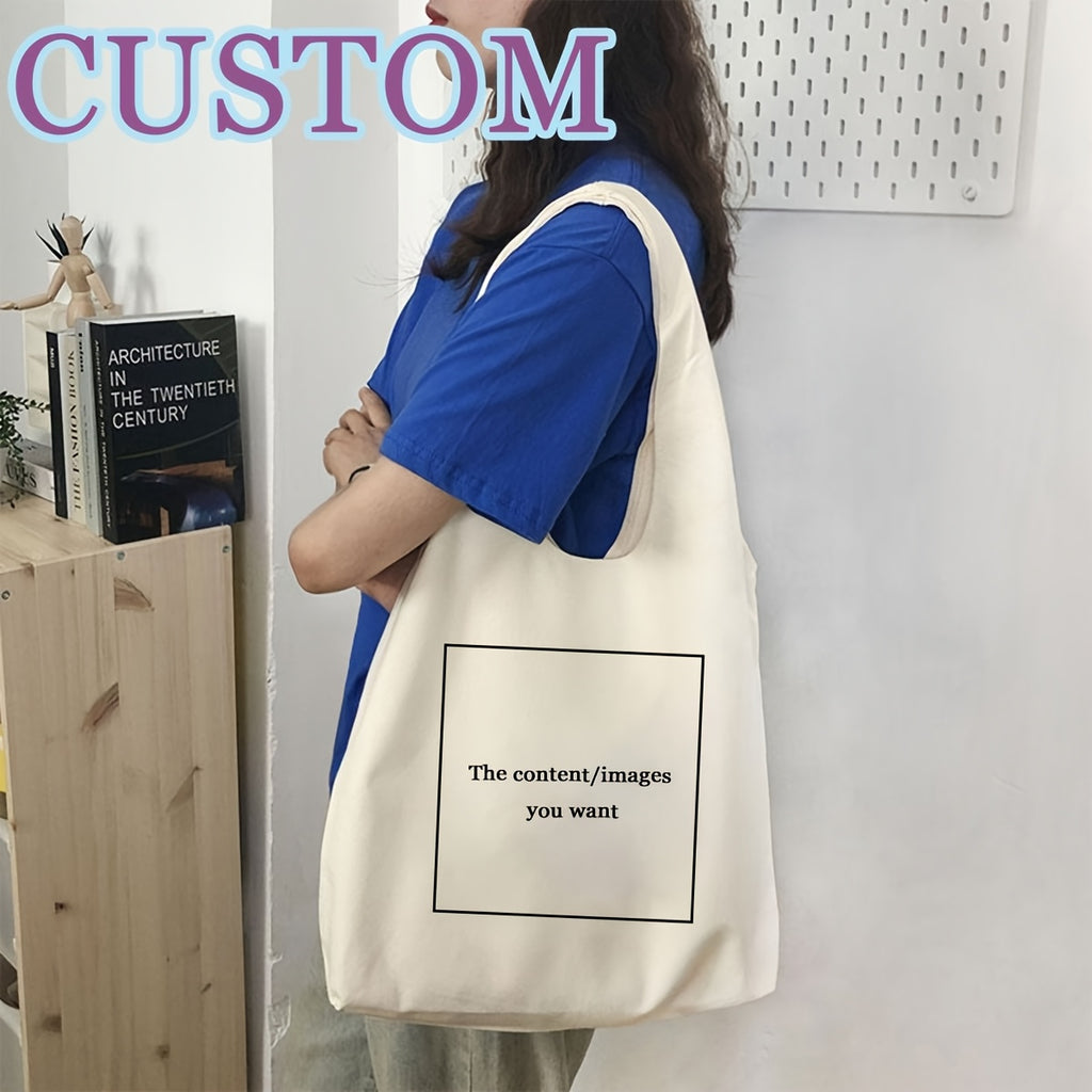 Customizable Tote Bag with Personalized Message Area - Minimalist Unisex Shoulder Bag for Women & Men