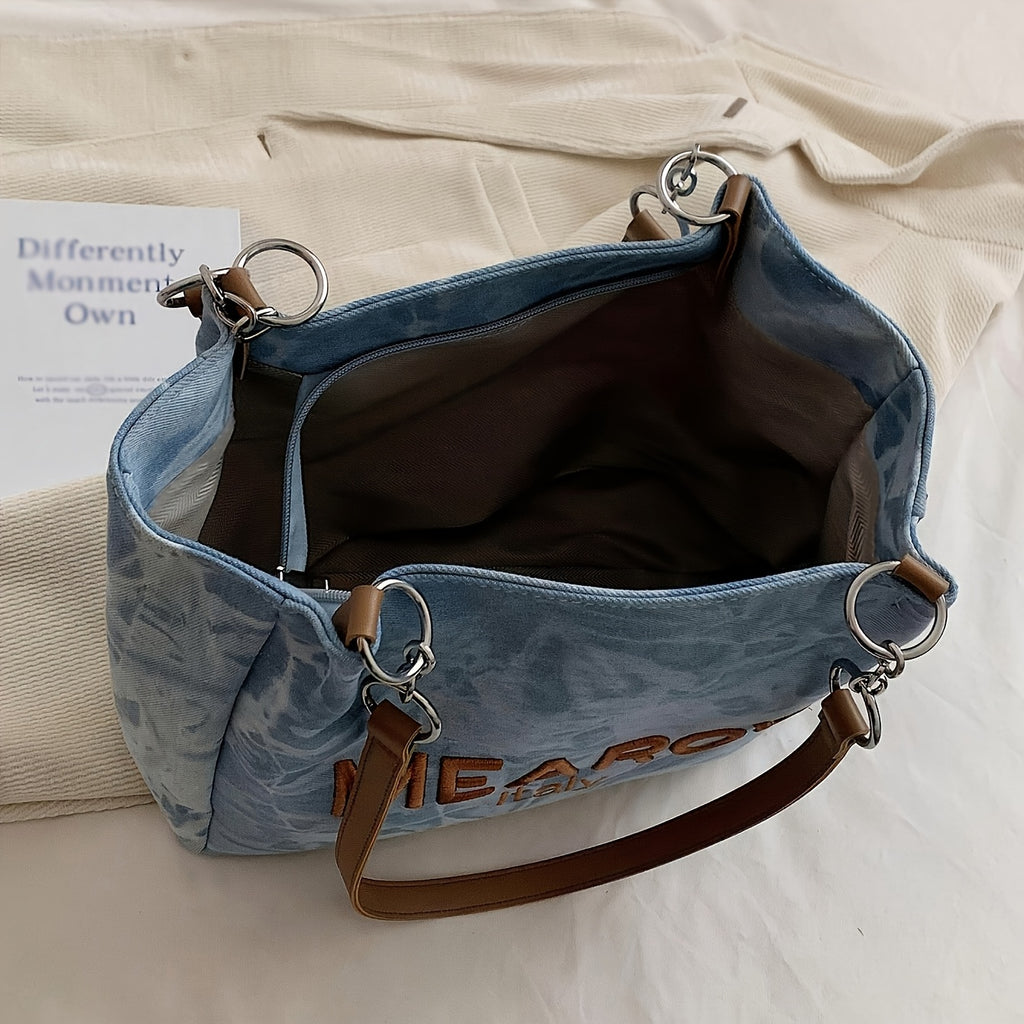 Mearoy Italy Fashion Tote Bag for Women, Large Capacity Denim Canvas Shoulder Bag