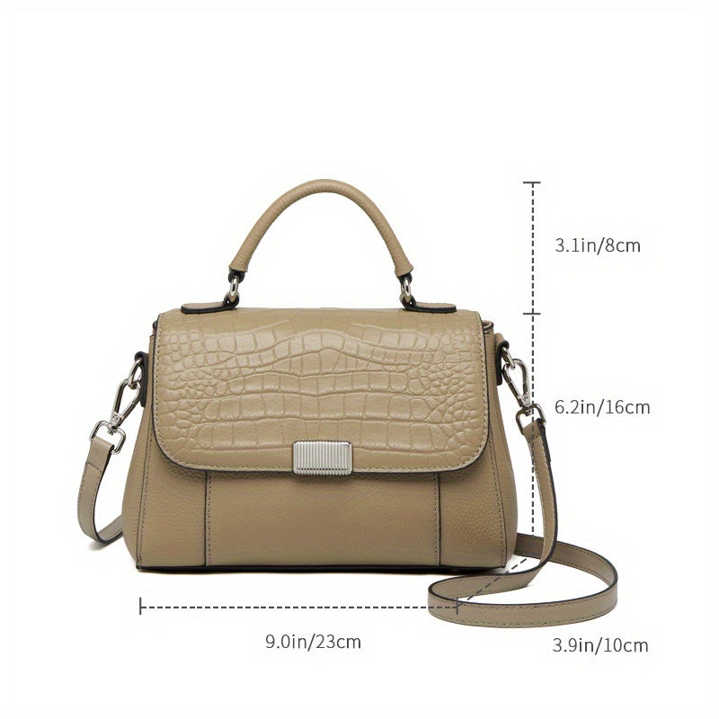 ZOOLER Women's Genuine Leather Crocodile-Textured handbag with Detachable Strap & Snap Closure