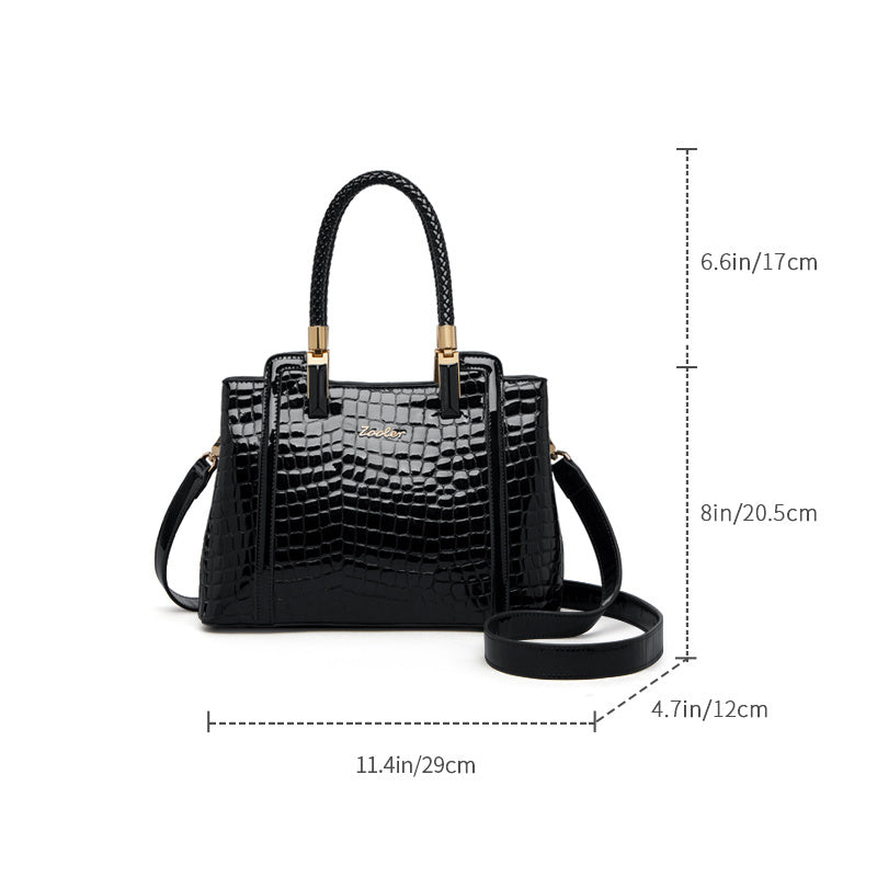 Black ZOOLER Women's Genuine Leather Tote Bag with Adjustable Shoulder Strap, Crocodile Pattern