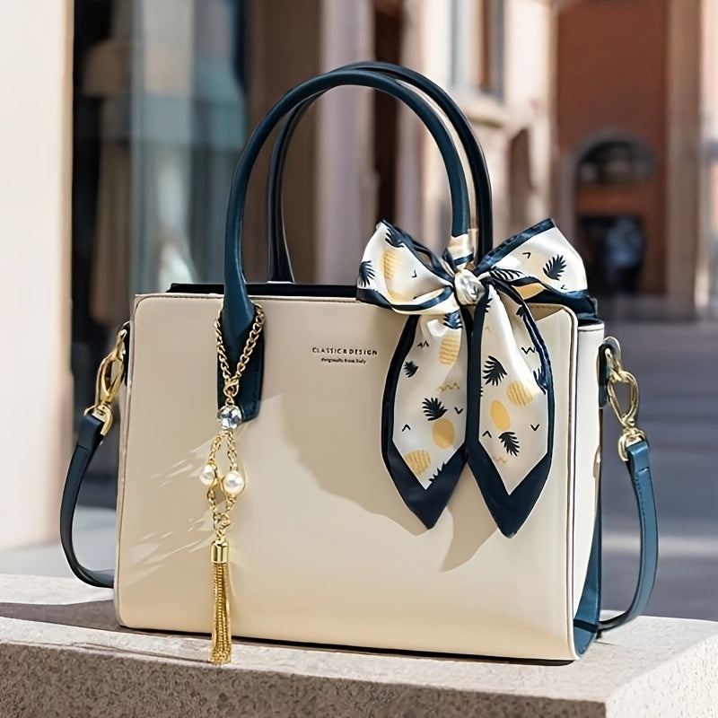 1pc Elegant Women'S Tote Bag with Removable Strap, Zipper Closure, Polyester Lining