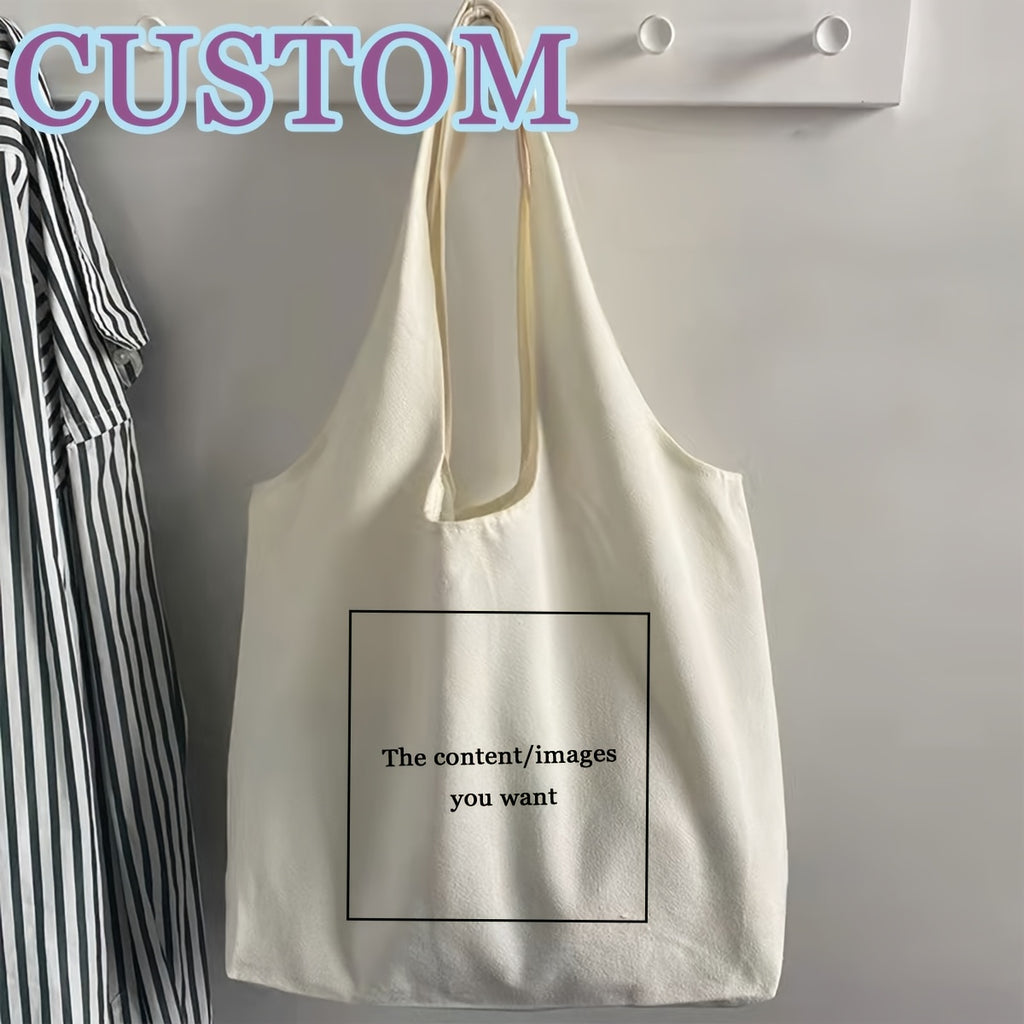 Customizable Tote Bag with Personalized Message Area - Minimalist Unisex Shoulder Bag for Women & Men
