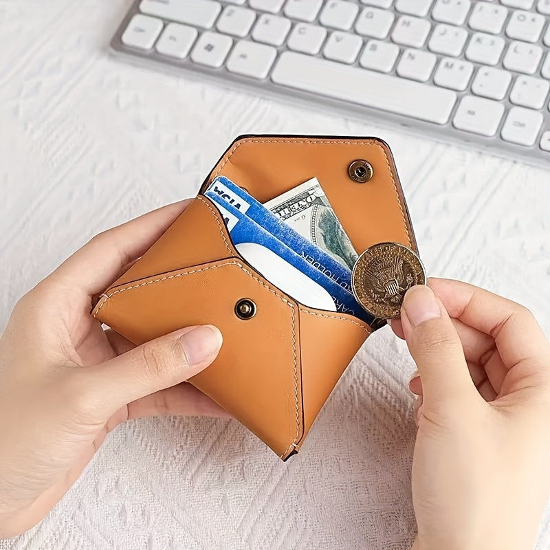 Custom Women's Top-Grain Genuine Leather Wallet - Compact Flip Design with Button Closure