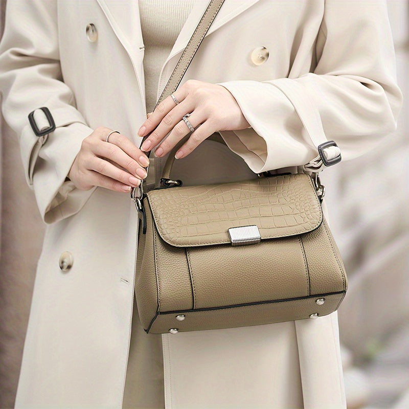 ZOOLER Women's Genuine Leather Crocodile-Textured handbag with Detachable Strap & Snap Closure