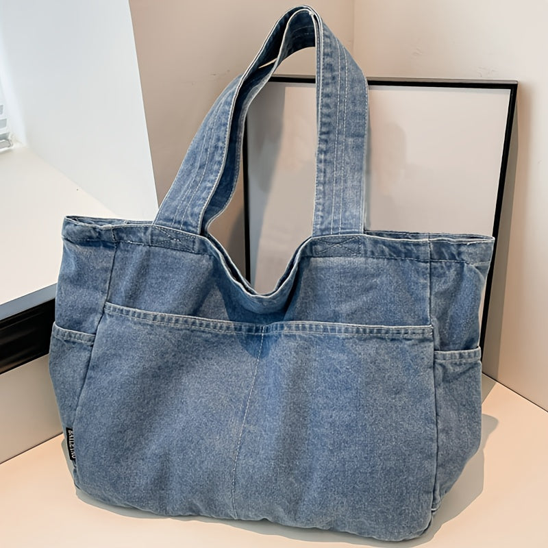 Perfect Lily Women'S Elegant Light Blue Tote Bag - Large Capacity, Soft Canvas Shoulder Bag with Multiple Zipper Compartments