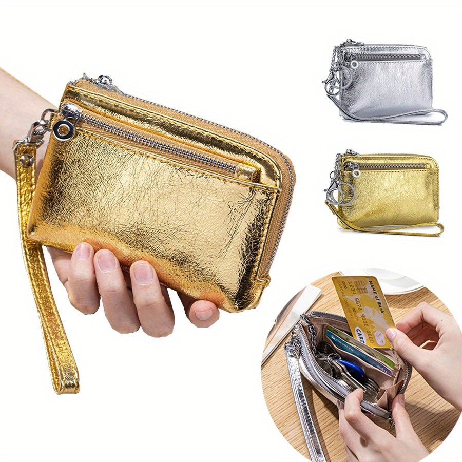 Hot Bursting pattern shines brightly Geniune Leather Lady's Coin Purses Short zipper Chain Wallets high quality Card