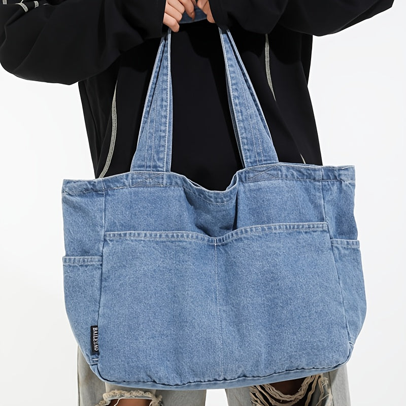 Perfect Lily Women'S Elegant Light Blue Tote Bag - Large Capacity, Soft Canvas Shoulder Bag with Multiple Zipper Compartments