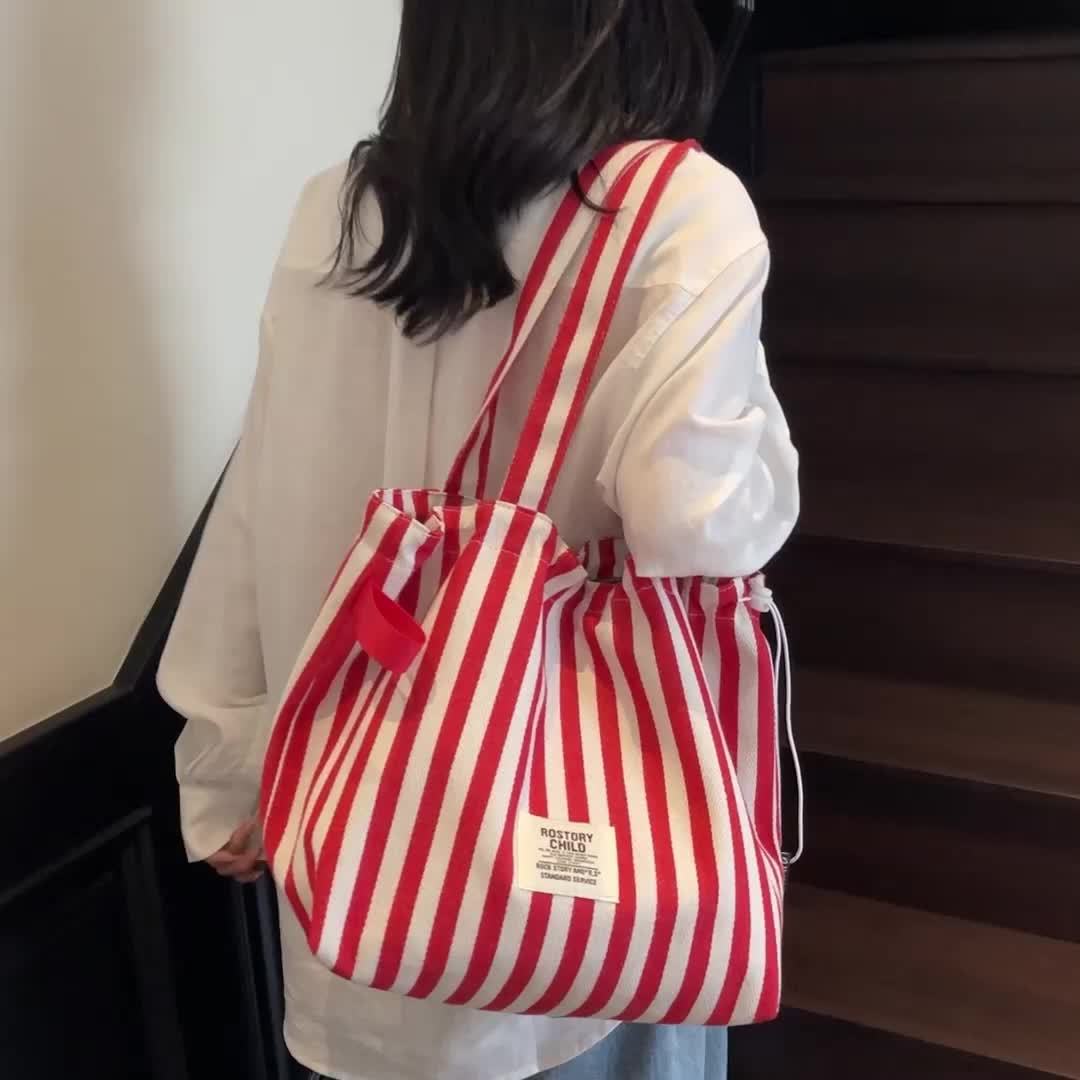 Ideal Gift Perfect Lily Women's Large Tote Bag - Red & White Striped Handbag, Spacious Purse With Magnetic Closure