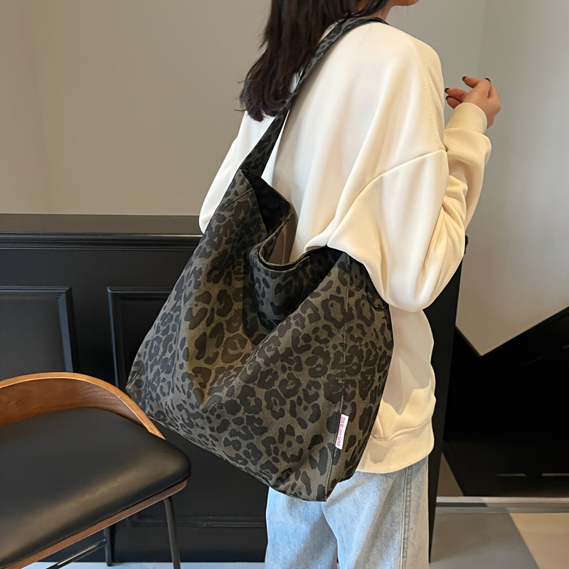 Leopard Print Shoulder Bag Durable Magnetic Closure Leopard Print Shoulder Bag - Spacious Casual Tote
