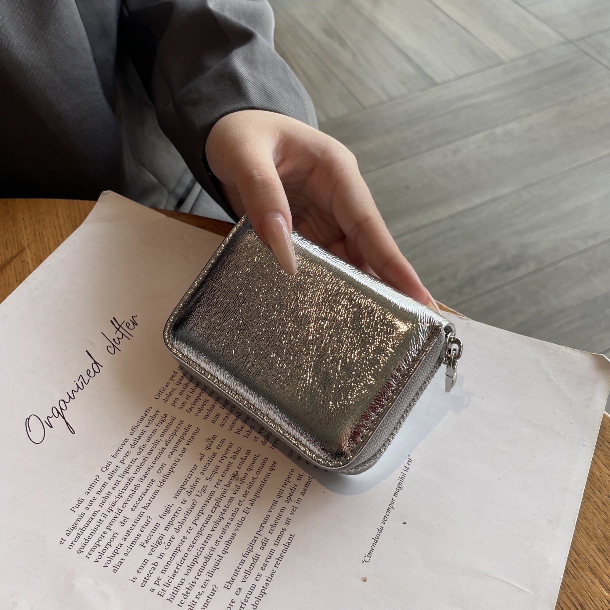 Genuine Genuine Leather Long Wallet for Women - Zipper Closure Compact Card Holder & Coin Purse with Polyester Lining