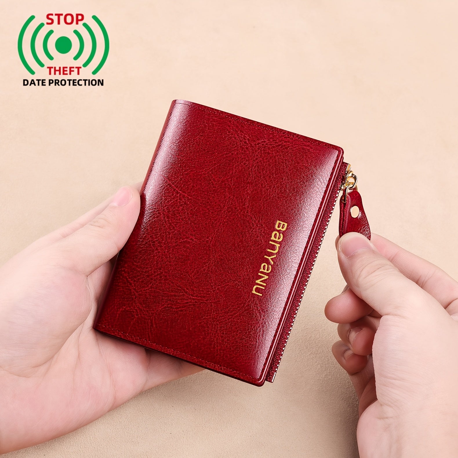 Women's Banyan Small Wallet, Zippered Cowhide Compact Bi-Fold Credit Card Holder with ID Window