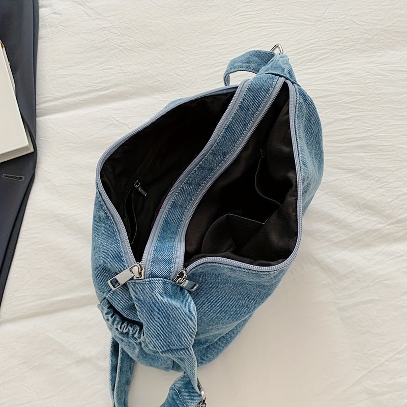 Women's \u002F Blue\u002FBlack Tote Bag - Adjustable Strap & Golden-Tone Zipper Closure