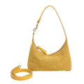 Women's Faux Suede Dumpling Bag - Solid Color Crossbody Handbag with Golden-Tone Hardware