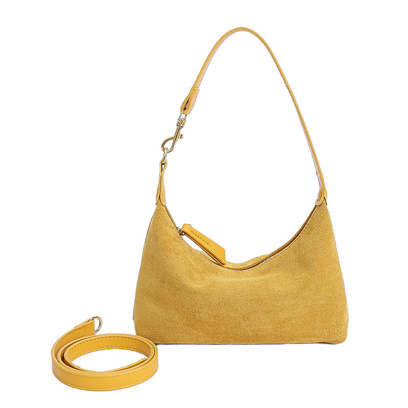 Women's Faux Suede Dumpling Bag - Solid Color Crossbody Handbag with Golden-Tone Hardware