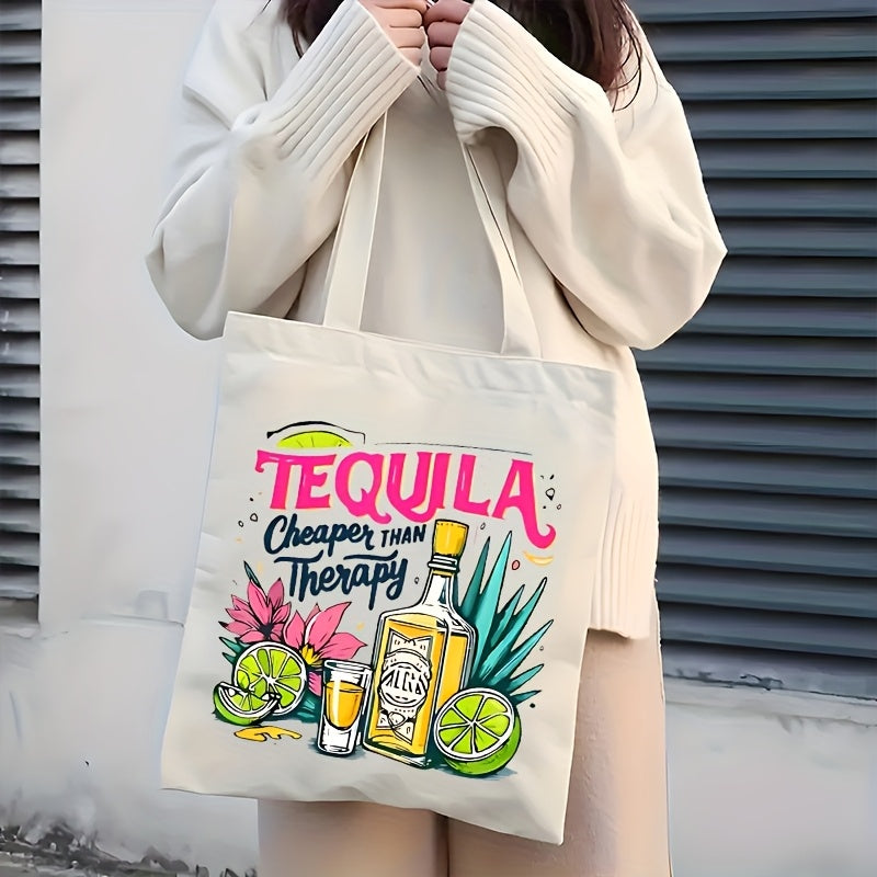 Large Tequila-Themed Tote Bag - Open Top Shoulder Bag with \