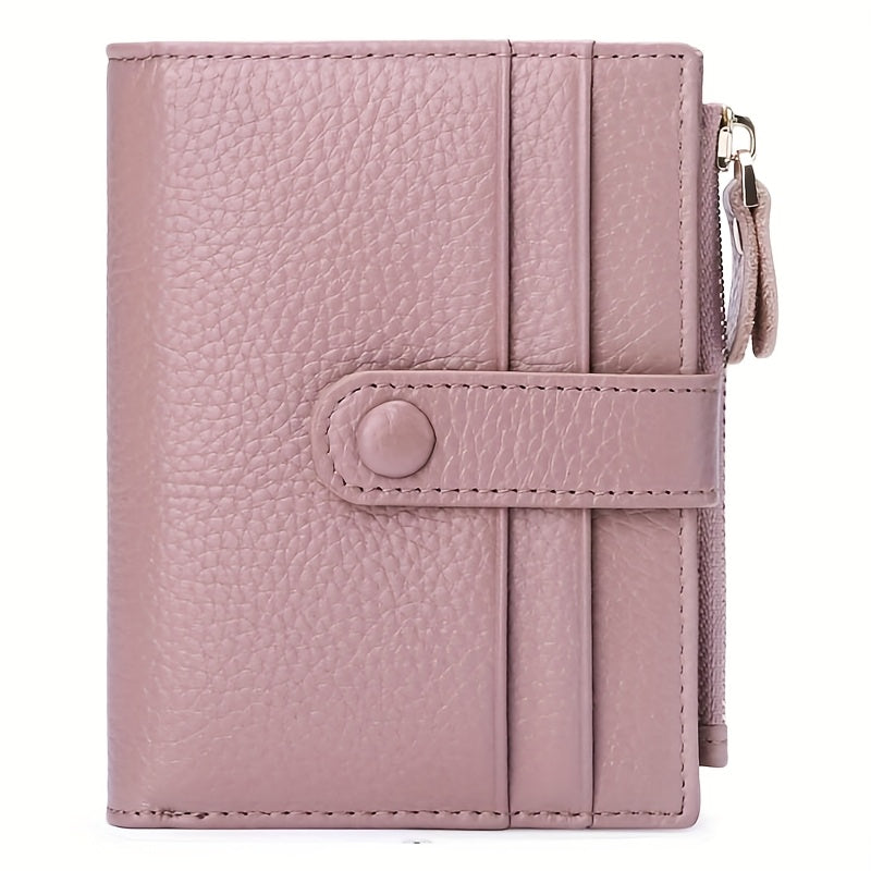 RFID Blocking Slim Bifold Leather Credit Card Holder with Zipper Coin Purse - Women's Wallet
