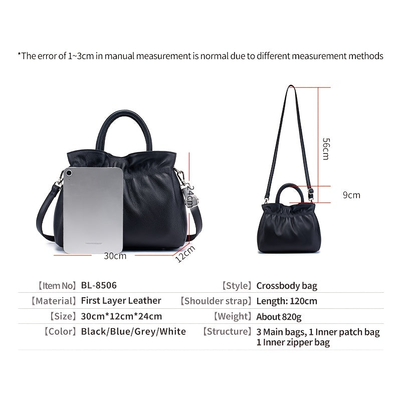Women's Genuine Leather Handbag & Crossbody Bag - Elegant Large Capacity Tote with Adjustable Strap
