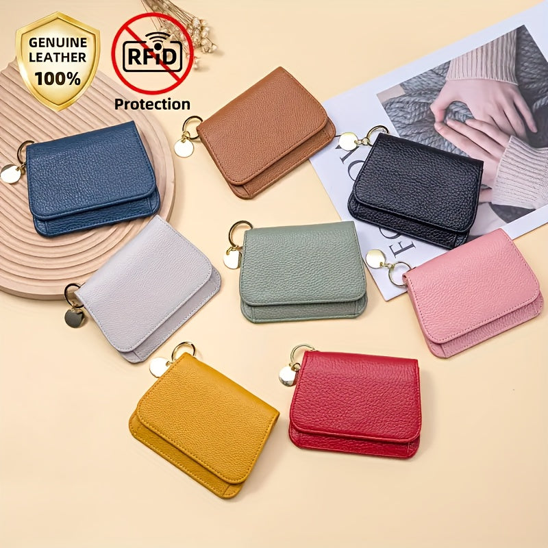 OBCREATOR Women'S Genuine Leather RFID Blocking Wallet - Slim Zipper Coin Purse with Multiple Card Slots