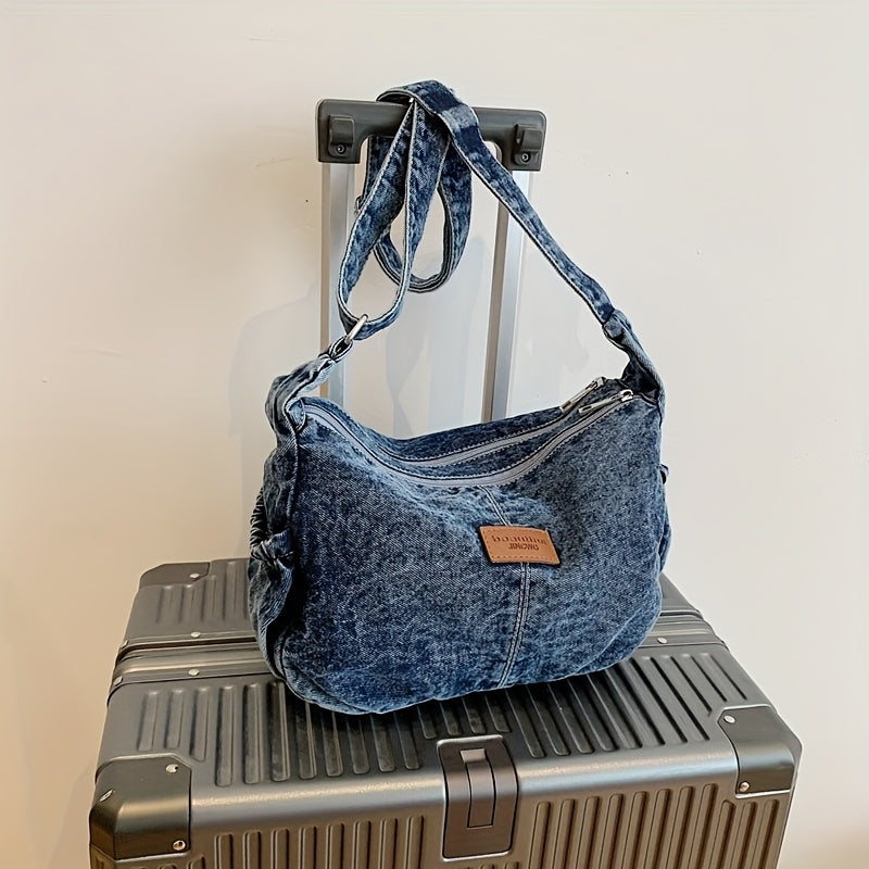 Women's \u002F Blue\u002FBlack Tote Bag - Adjustable Strap & Golden-Tone Zipper Closure