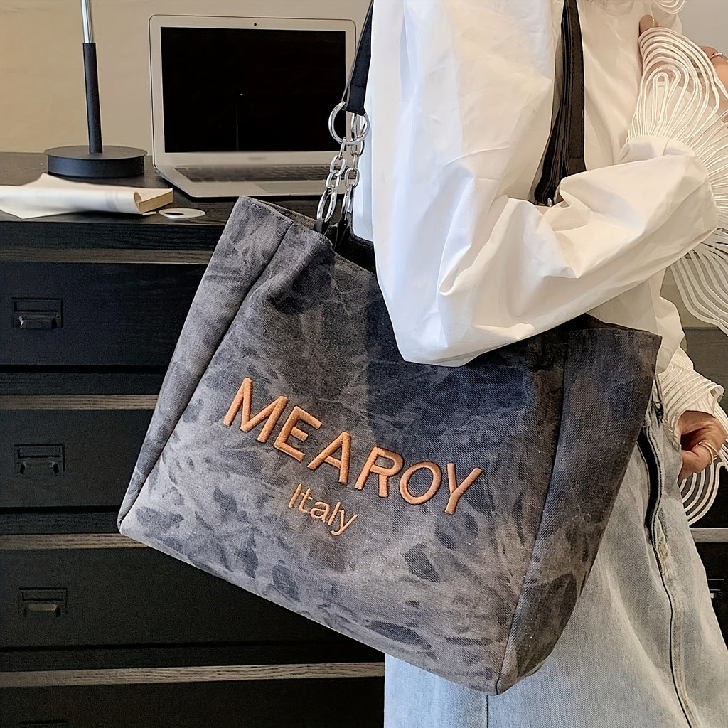 Mearoy Italy Fashion Tote Bag for Women, Large Capacity Denim Canvas Shoulder Bag
